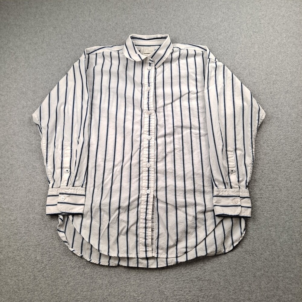 J Crew Shirt Women 8 Blue Stripe Button Tunic Academia Heritage Quiet Luxury